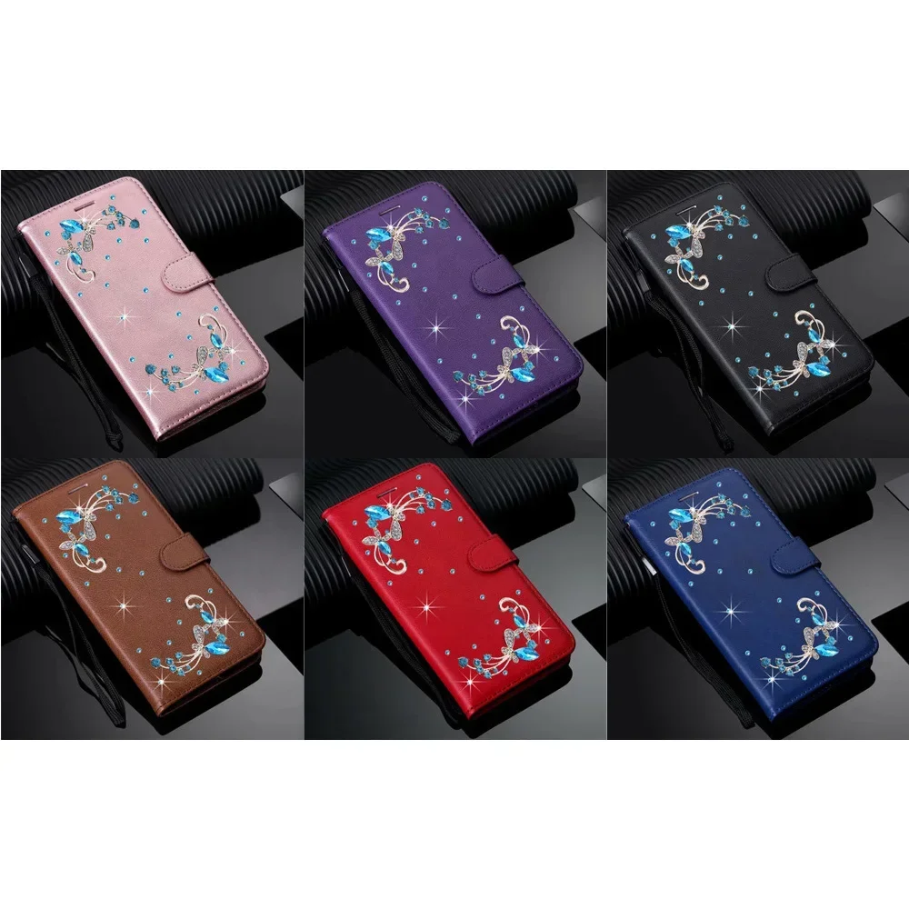 Funda con diamantes de imitación para Samsung Galaxy A90 A10E A2 Core A20E A60 M40 M30 S10X A8S A50S A30S A70S, funda para teléfono con tarjeta tipo billetera coque