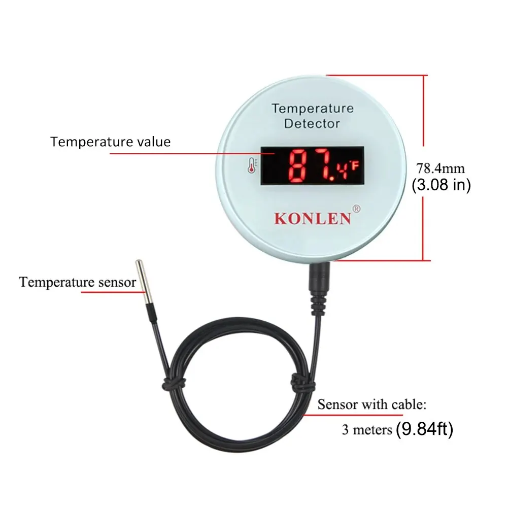 KONLEN Tuya Wifi Temperature Sensor 3m Probe Wire Digital Thermometer Smart Life Home Water Pool Freezer Thermostat Remote Alarm