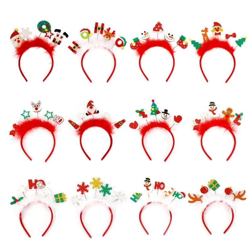 Adults Kids Christmas Hair Hoops Cartoon Santa Claus Gingerbread Man Decorative Headband for Festival Party Accessories Headgear