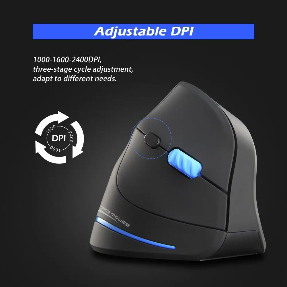 ZELOTES F-35A 2.4GHz Wireless Vertical Mouse Ergonomic 6 Buttons 2400DPI Adjustable PC Gamer Comptuter Optical Mice