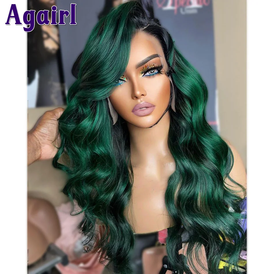 

13X4 Glueless Wavy Human Hair Lace Front Wig Ombre 1B Green Brazilian Remy 13X6 Body Wave Lace Frontal Wig 5x5 Lace Closure Wigs