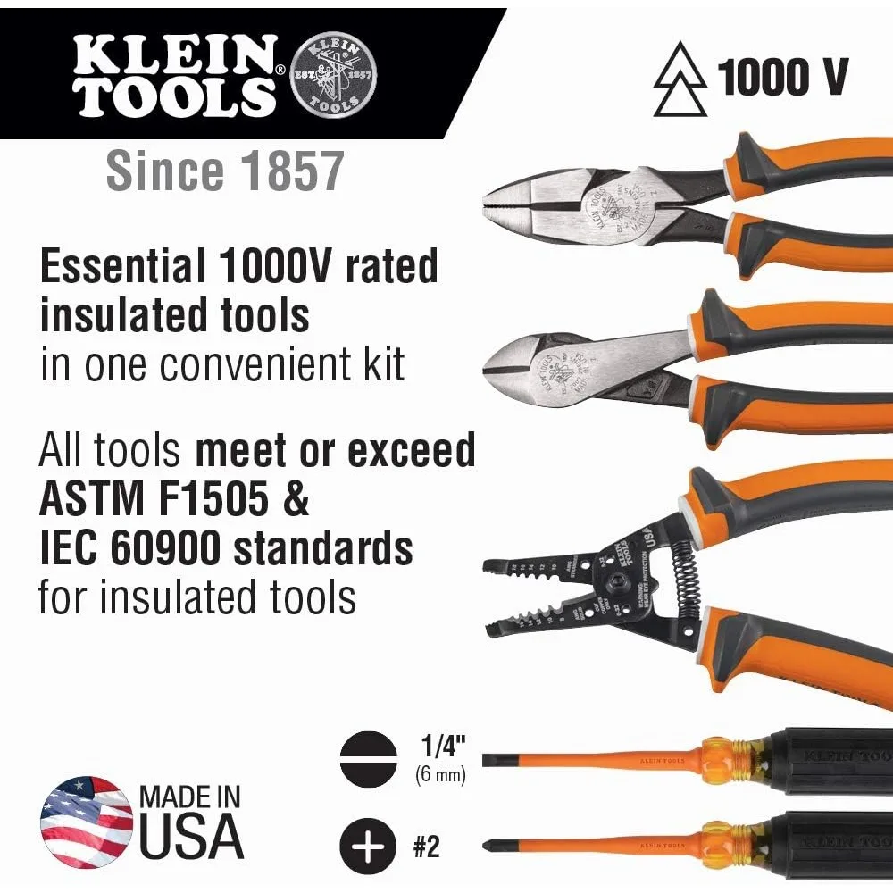 Insulated Screwdriver Tool Set with #2 Phillips and 1/4-Inch Cabinet Slim Tips, 2 Insulated Pliers and Wire Stripper