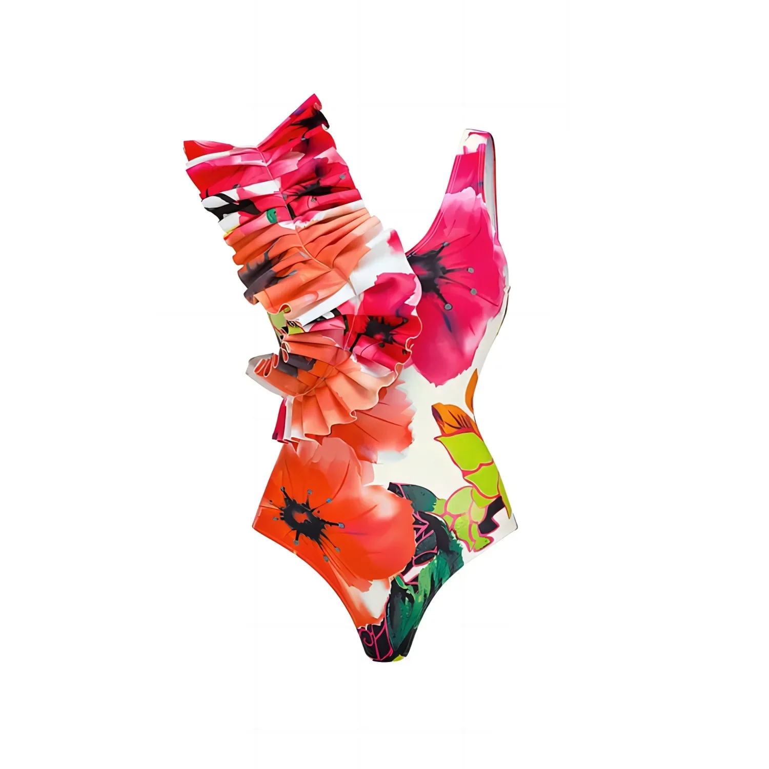 2025 New Retro One Piece Swimsuit Skirt Shoulder Strappy Swimsuit Print Floral Swimwear Women Slimming Bathing Suit Beach Wear