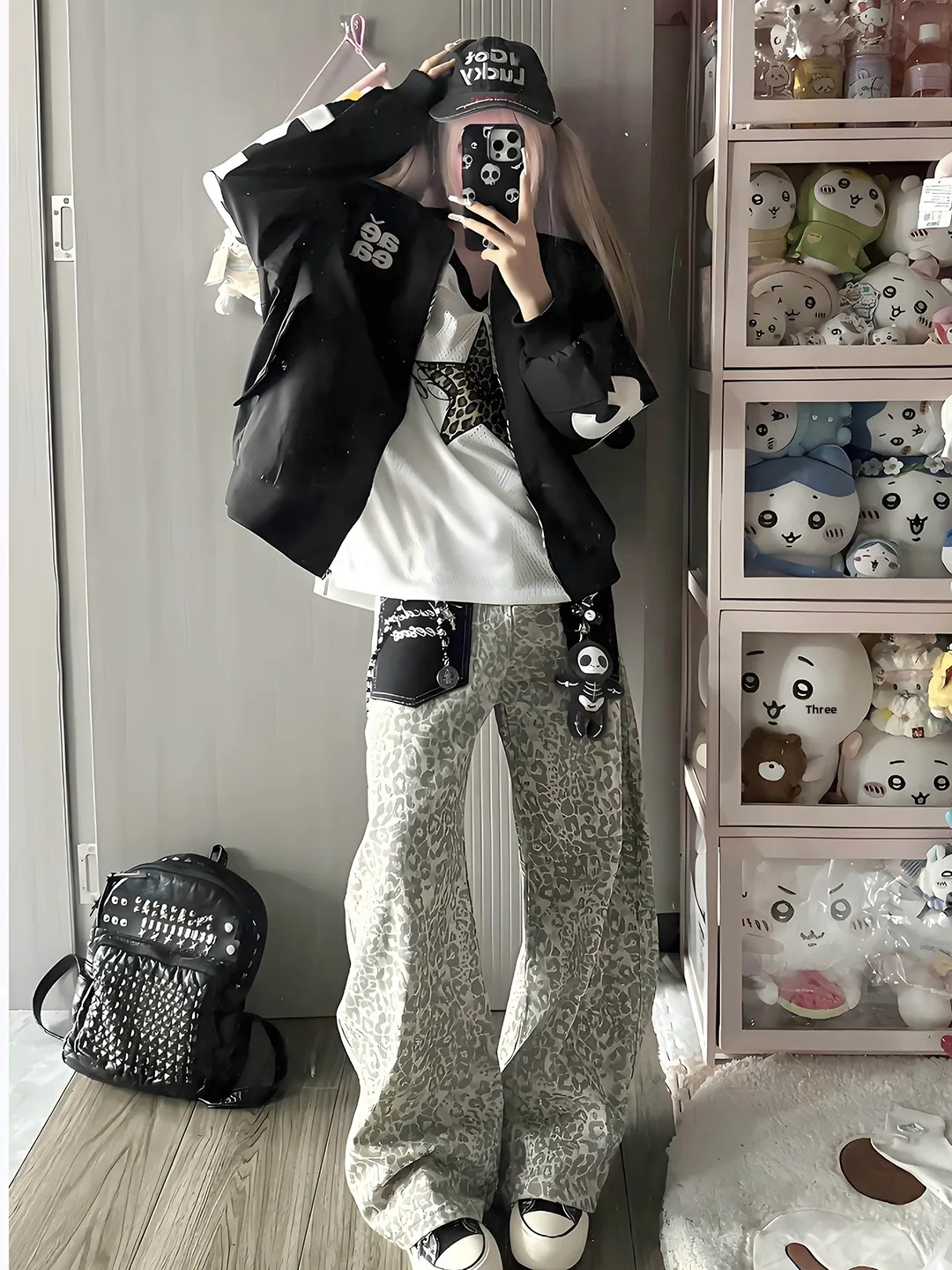 

Мужские джинсы в американском стиле с камуфляжными карманами, широкие брюки с леопардовым принтом, повседневная одежда