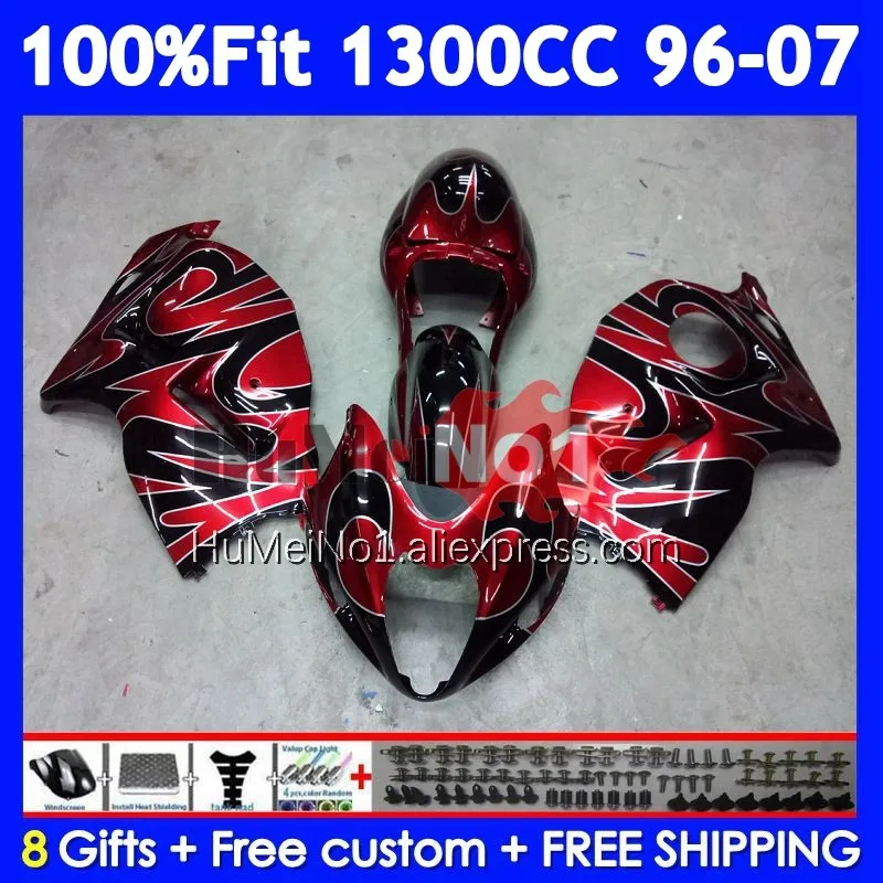 Fairing For SUZUKI Hayabusa GSXR-1300 GSXR 1300 CC 125No.287 Red flames GSXR1300 1996 1997 1998 1999 2000 2001 02 03 04 05 06 07