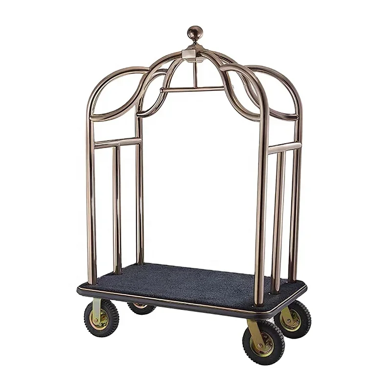 Hotel lobby luggage cart stainless steel heavy-duty hotel luggage cart airport wedding dress shop star luxury flat trolley