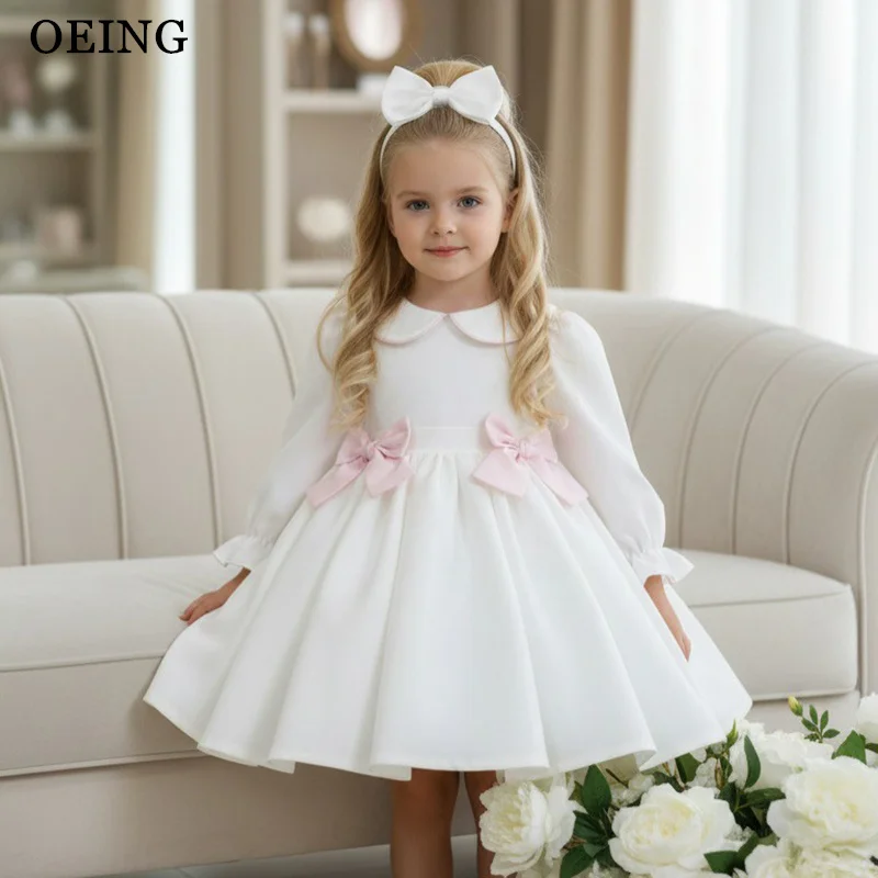 oeing-elegant-beige-a-line-flower-girl-dress-bows-knee-length-wedding-occasion-dress-flared-satin-princess-dress-customized
