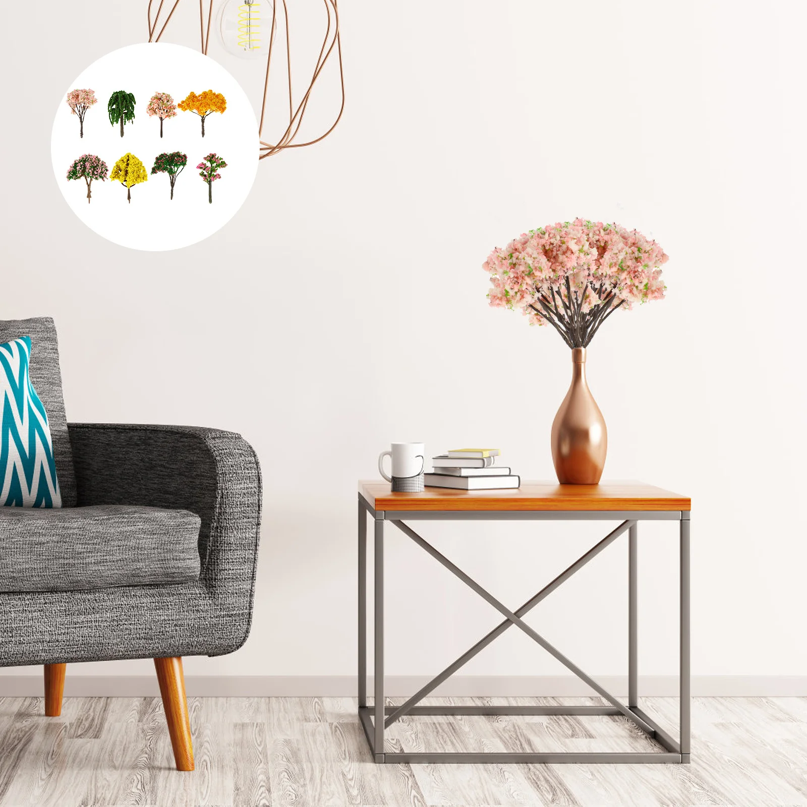 8 pçs plástico realista flor de cerejeira árvores simulação em miniatura plantas para decorações paisagem sandbox micro paisagem diy