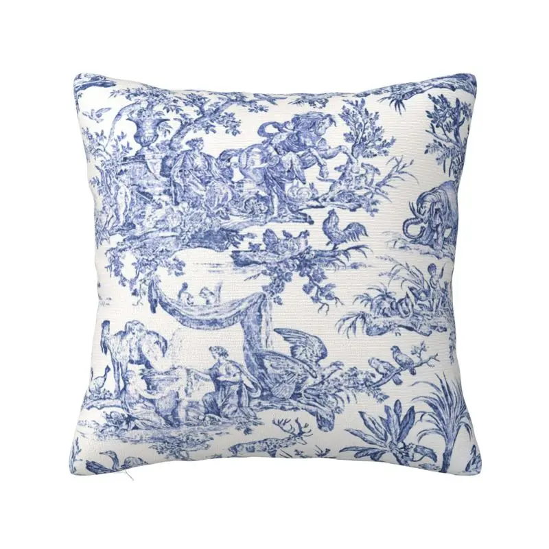 Custom Navy Blue Toile De Jouy Square Pillow Cover Decoration 3D Two Side Print French Countryside Floral Cushion Cover