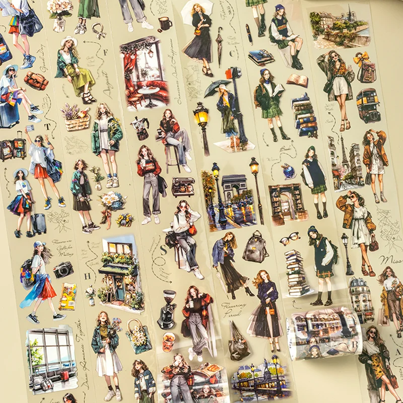 

Mr Paper 3rolls Luna's Trip to Paris Series Travel Theme Aquascape Collage PET Tape DIY Handbook Diary Notebook Album Phone Case