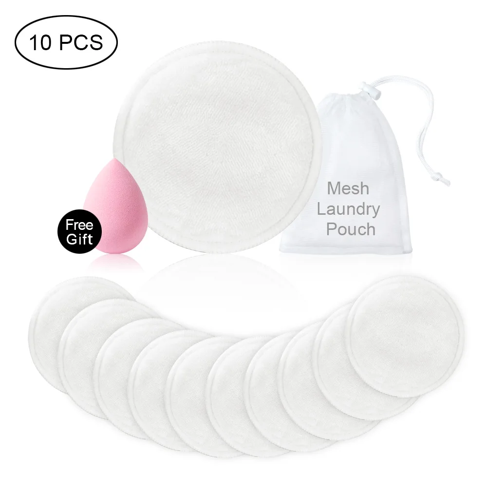 Sdotter 4/8/10 Stuks Herbruikbare Katoenen Make-Up Verwijderaar Schijven Wasbare Katoenen Pads Microfiber Natuurlijke Bamboe Gezichtsverzorging Met Laundr