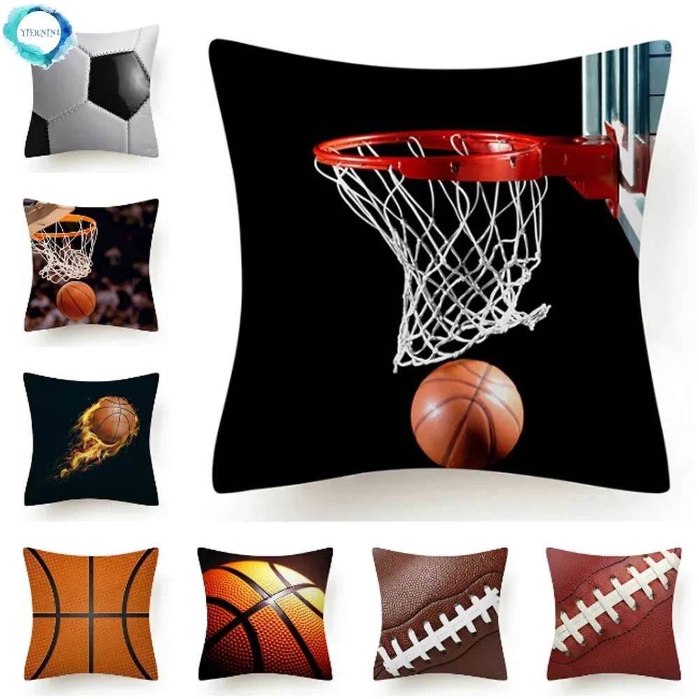 Football Basketball Rugby Printed Polyester Cushion Cover Modern Sofa Bed Decorative Sport Throw Pillow Cover Pillowcase 45X45CM