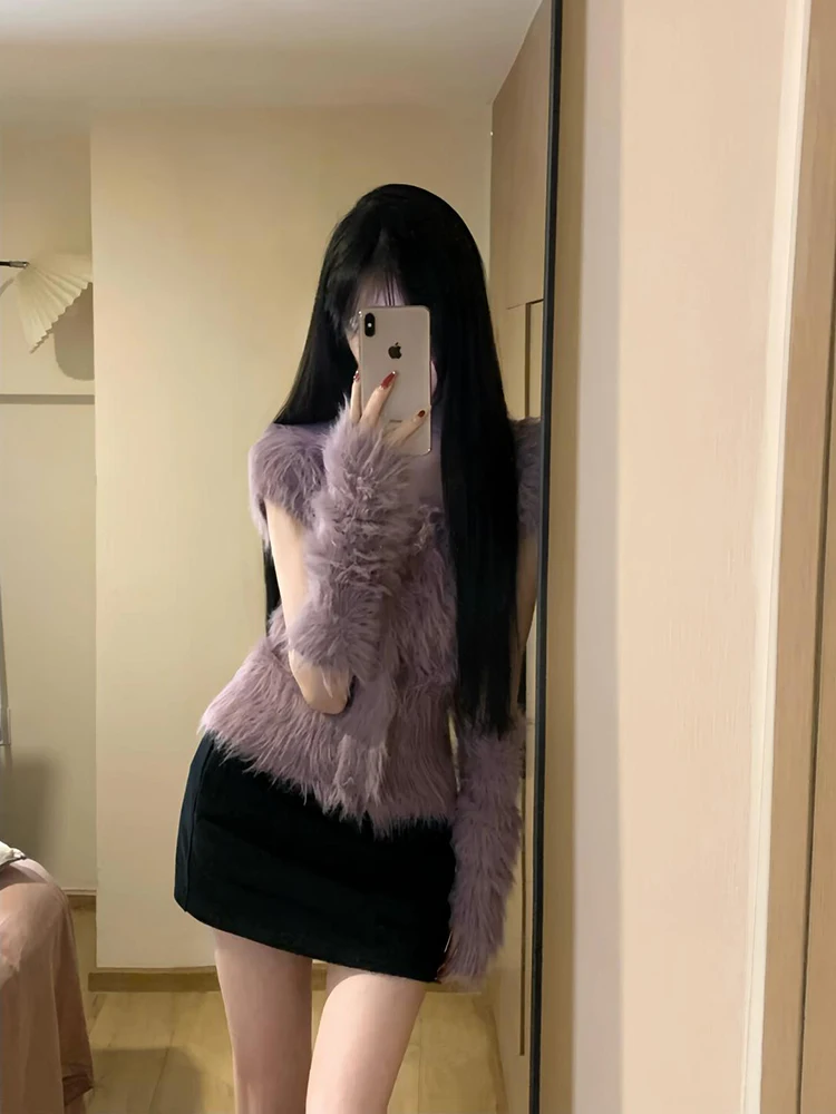 

Women's Faux Fur Svel Cardigan Sweater ort Sle Spring Early Season Design Sensation Lazy Sle Top Winter Commute S...
