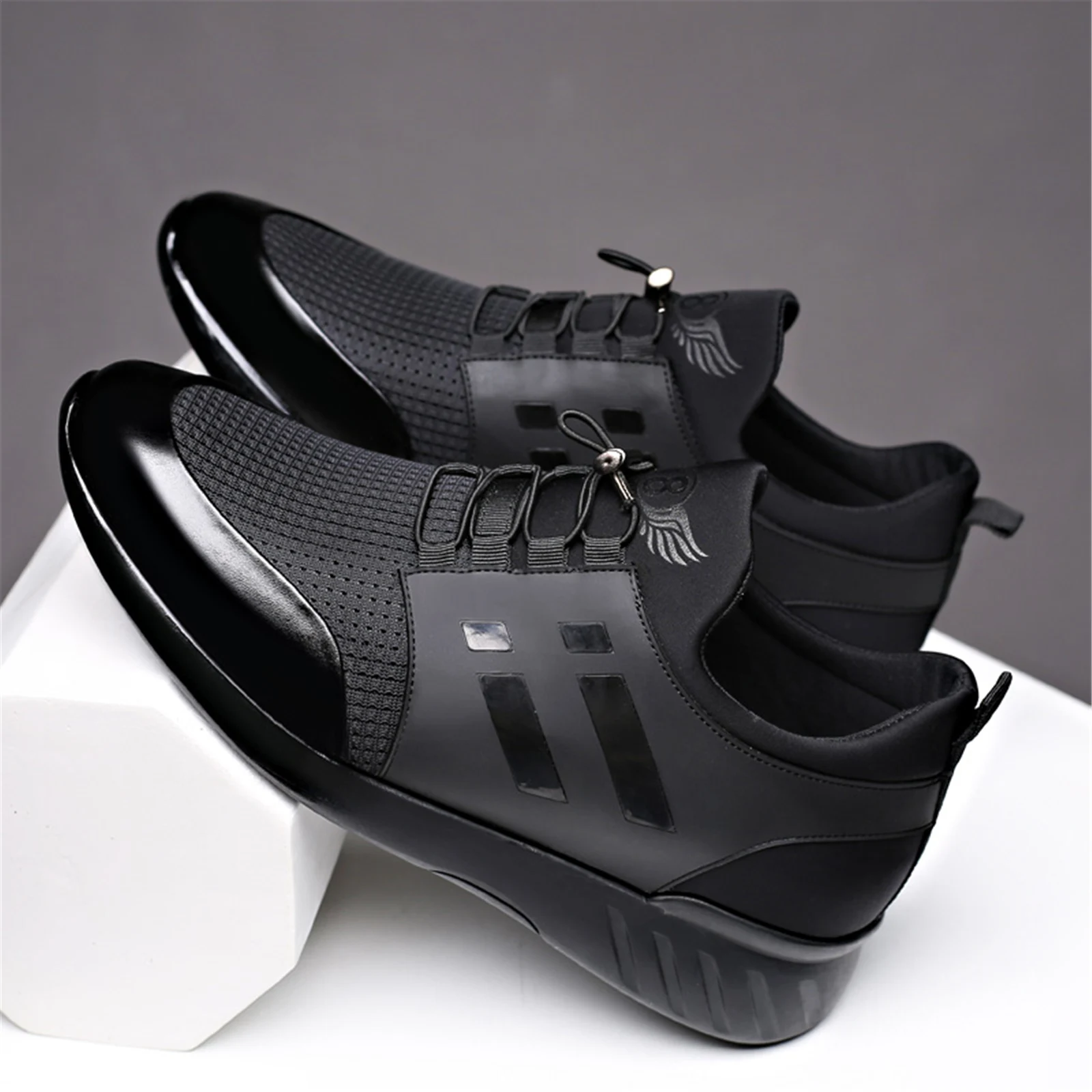 2024 YEWNUW Comfortable Sneakers For Men Running Shoes Elastic Breathable Shoes Monochrome  Casual Shoes