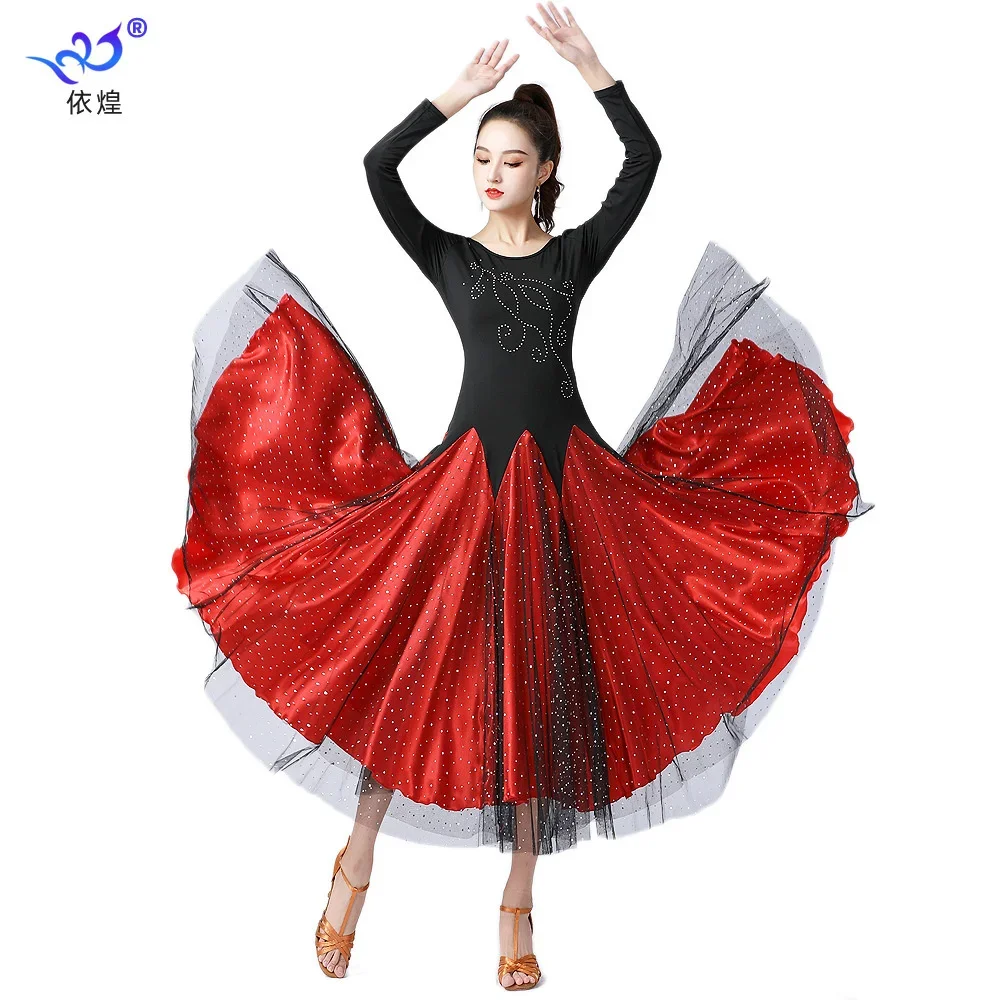 Abito da ballo da sala di alta qualità abito da donna Performance Wear abiti Modern Standard Tango valzer Dress maniche lunghe