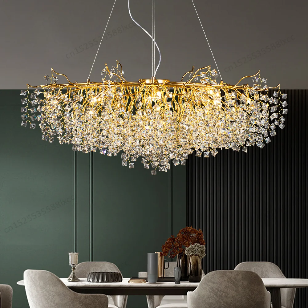 

Modern Crystal Chandelier Light Luxury for Dining Living Room Kitchen Table Large Crystal Round/Long Ceiling Light Fixtures