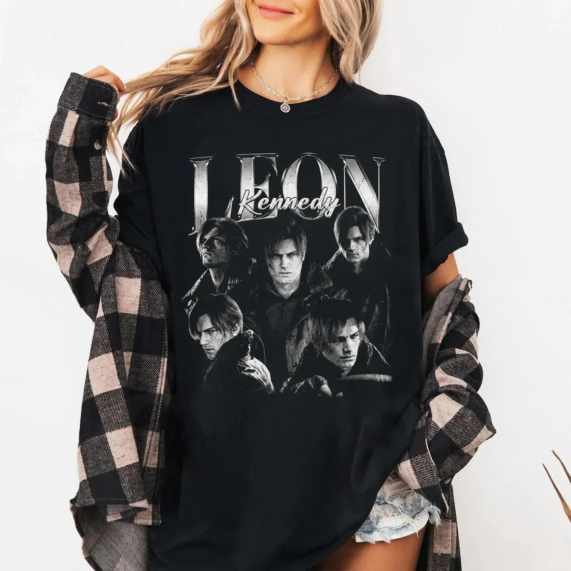 

Женская летняя футболка больших размеров Leon Kennedy Resident Evil 9, хлопковая, дышащая, стильная, универсальная, в уличном стиле, оверсайз