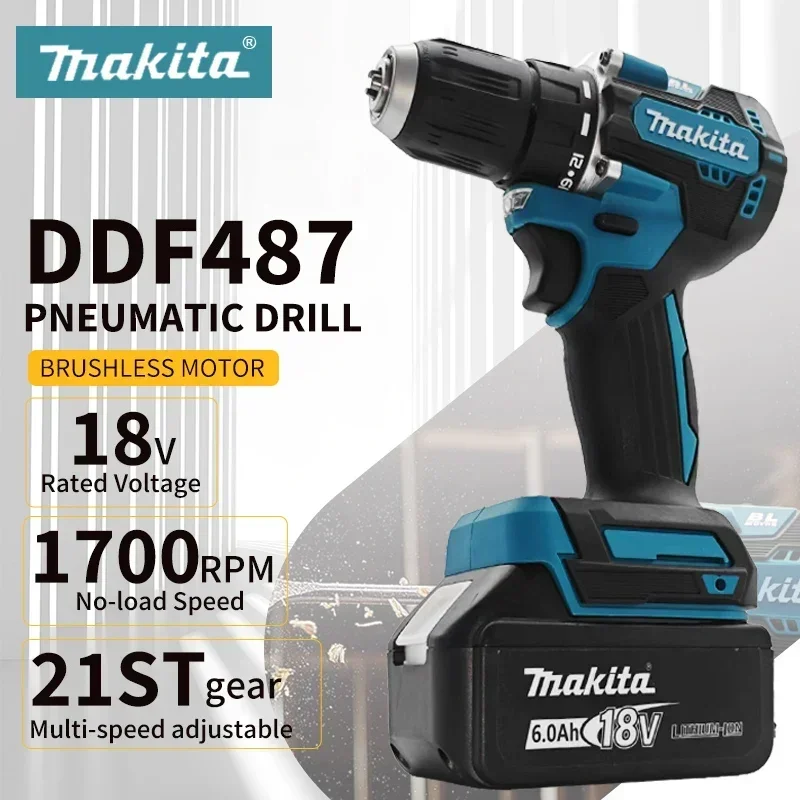 

2026 100% Makita DDF487 18V 31 screwdriver brushless electric drill Decoration Team battery power tools Makita 5.0Ah 6.0Ah
