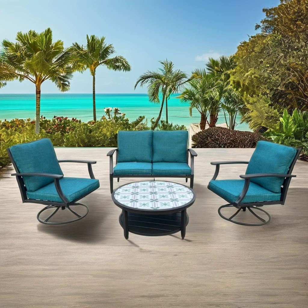 

Outdoor Morden Garden Swivel Sofa Chair Set with Round Coffee Table 4pcs Outdoor Garden Patio Comfortable Sofa Set Swivel Chair