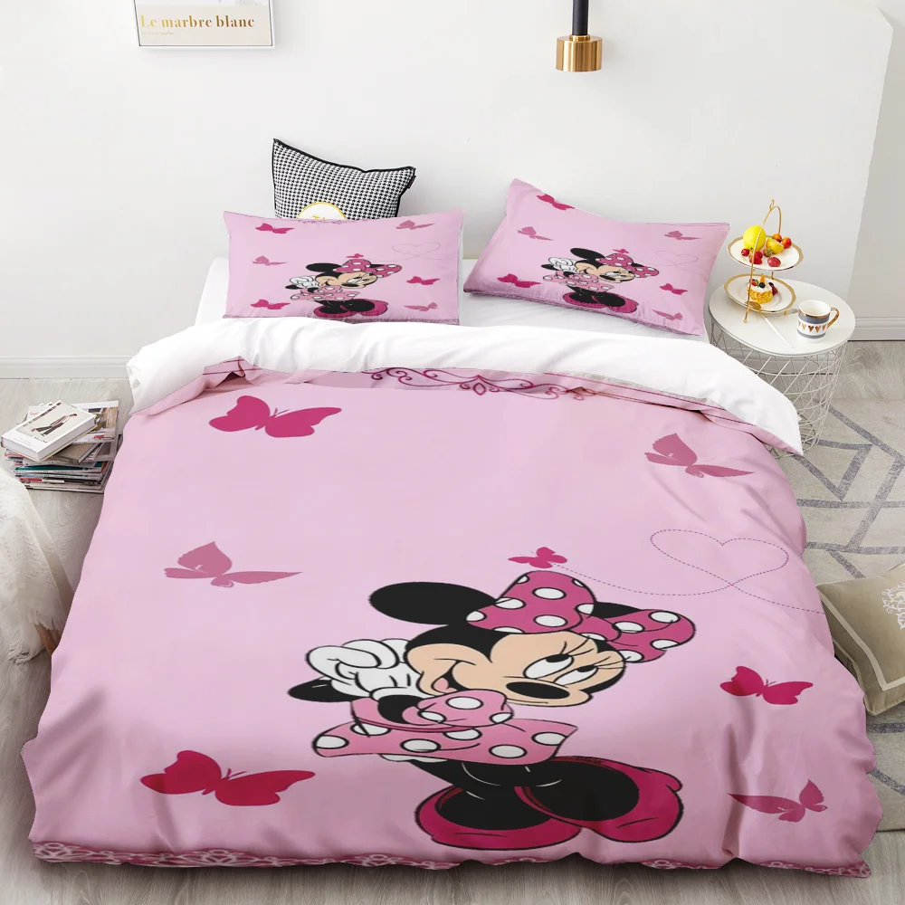 Pink Minnie Duvet Cover Girl Bedding Set for Teens Boy Girls Birthday Gifts Princess Style Bedroom Decoration Full Size Single