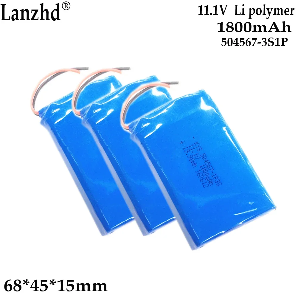 Batterie polymère li 11.1V, pour équipement de sécurité, appareil médical, lampe murale, thérapie, équipement de sécurité 504567 -3S 1800mAh