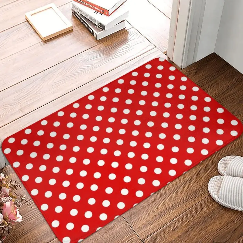 Classic Red And White Polka Dots Doormat Non-Slip Kitchen Welcome Mat Living Room Door Floor Entrance Carpet Rug Footpad