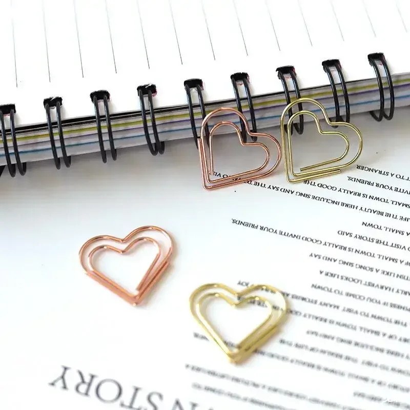 50Pcs/pack Hearts Metal Clips Mini Papers Binder Clip Bookmark Book Binding Notebook Decor Stationery School Binding Supplies