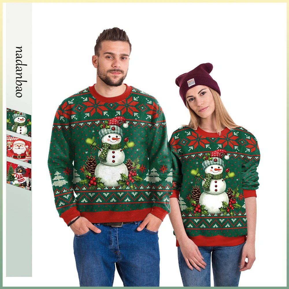 

Christmas sweatshirt cross-border product Christmas clothing for autumn Round-neck figure with digital printing Couple's outfit