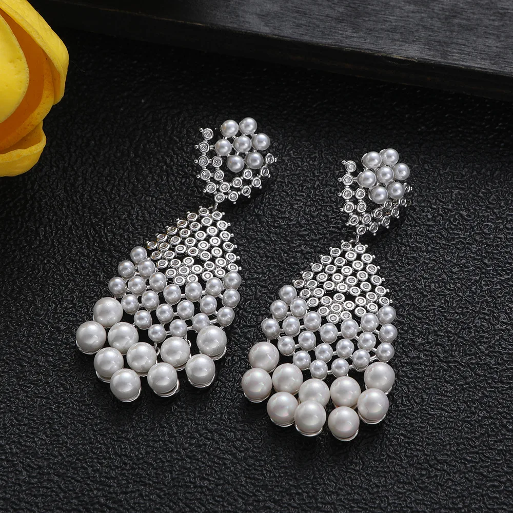 

HIBRIDE Luxury Premium Pearl Drop Earrings sliver color Jewelry Women's Daily Decoration Suitable for Wedding Ball Gifts E357