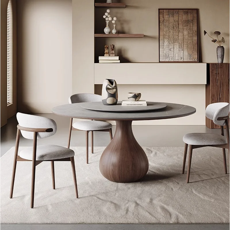 Round Wooden Dining Table Modern Living Room Center Individual Dinning Kitchen Modern Luxury Craft Mesas Large Home Furniture