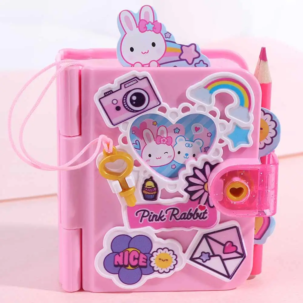 Pink Rabbit Children's Secret Notepad Cartoon Toys Pretend Play Kids Writing Notebook Kawaii Stationery Student Diary