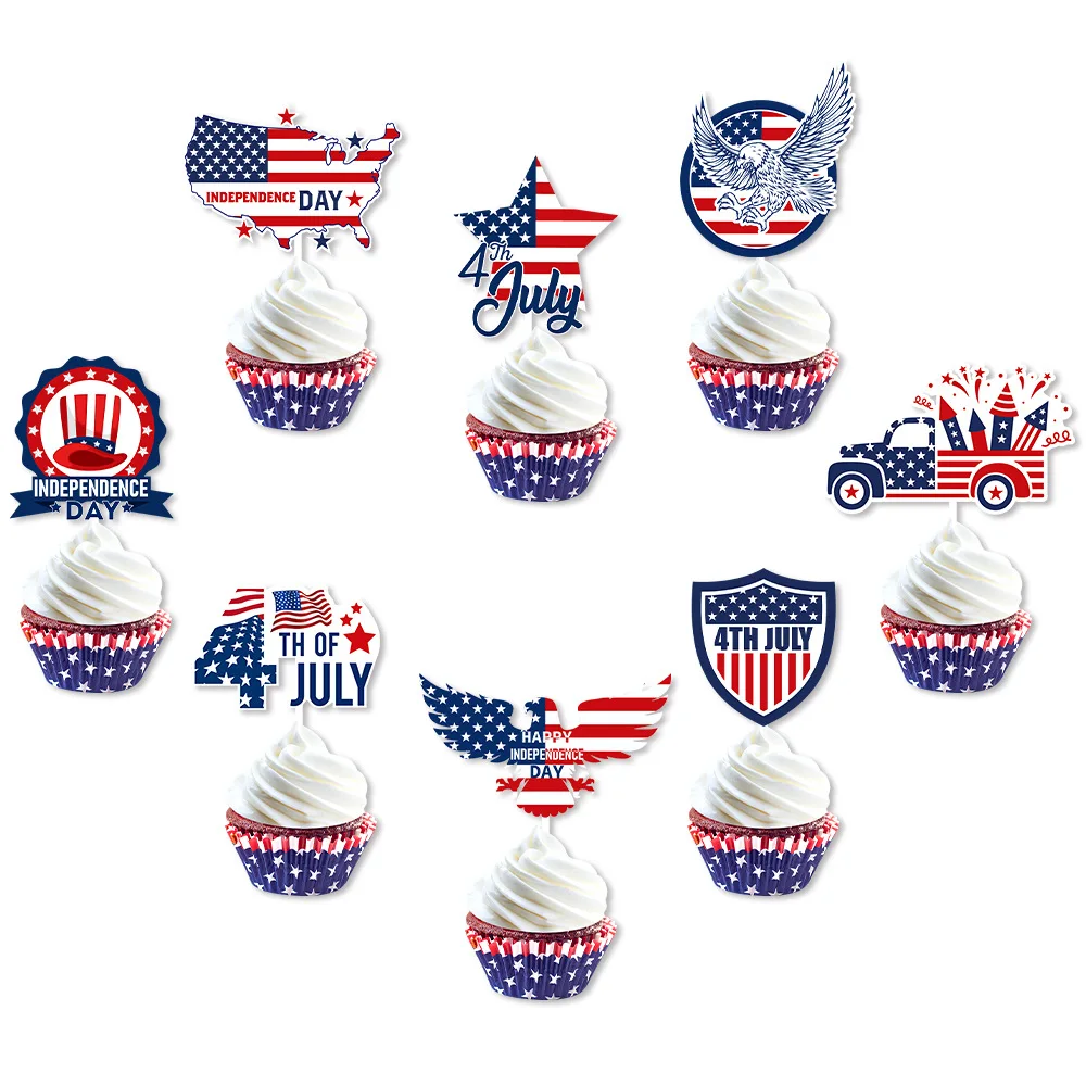 American Independence Day Cake Decorations, USA Themed Cupcake Baking Cake Insert Flag, Happy 4th of July Cake Inserts,12pcs