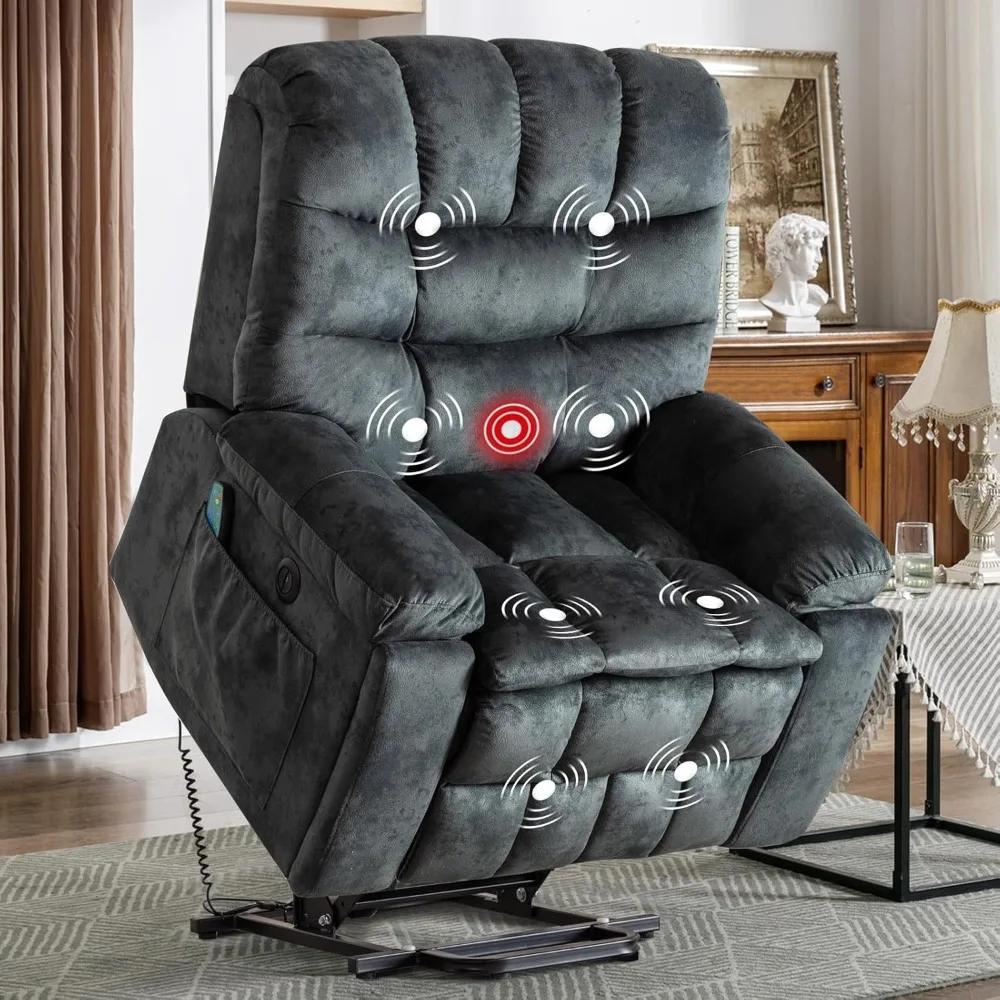 

Large Power Lift Recliner Chairs with Massage and Heat for Elderly, Heavy Duty and Safety Motion Reclining Mechanism Electric