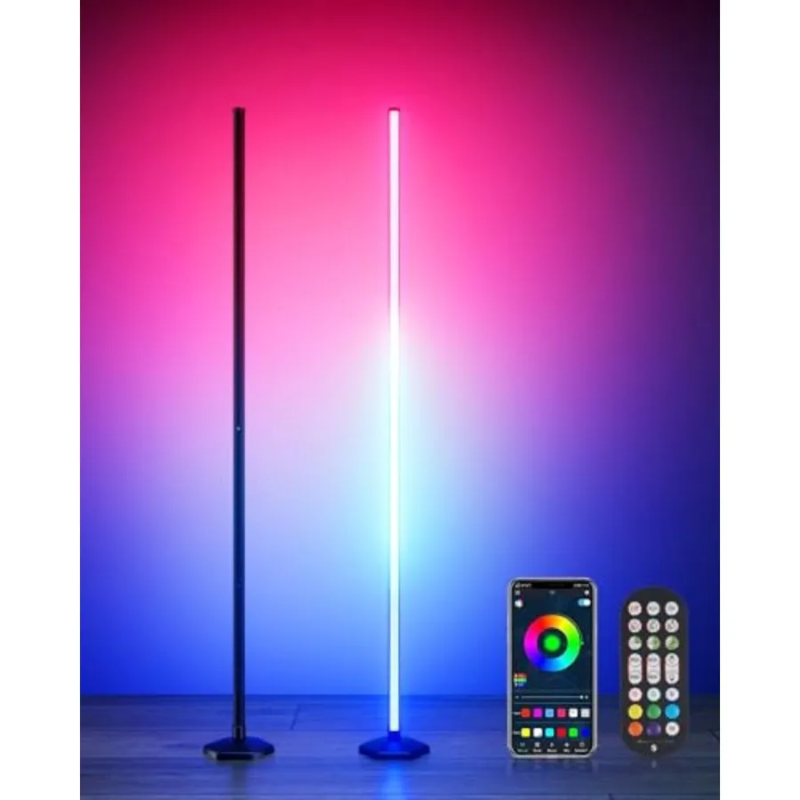 2PCS Smart RGB LED Corner Floor Lamp with App and Remote Control, 65