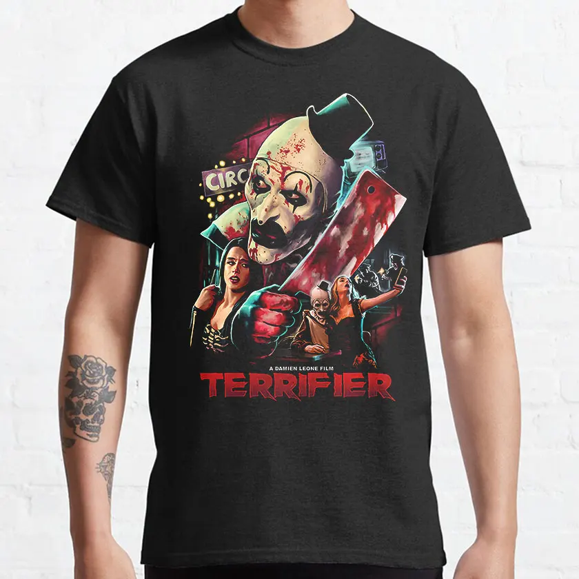 More That Awesome Terrifier Movie ศิลปะสยองขวัญตัวตลกน่ากลัวสําหรับของขวัญฮาโลวีนเสื้อผ้าผ้าฝ้ายพิมพ์เสื้อยืด plus ขนาด