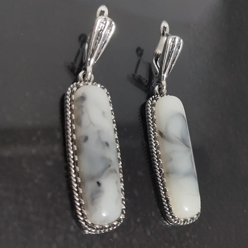 Chalcedony Imitation Natural Stone Earrings Small and Exquisite Versatile Earrings Fashion Retro Bohemian Ethnic