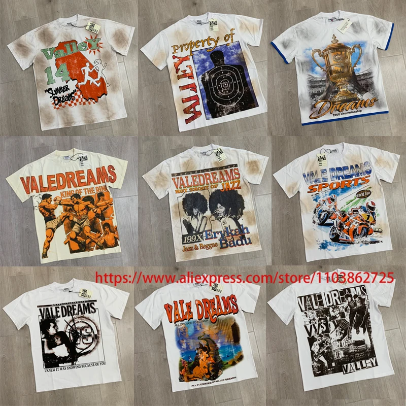 

Summer High Quality VALLEY T-shirt Street Hip-hop Cartoon Patterns Print Tees Sports Loose VALE Short Sleeves Tops