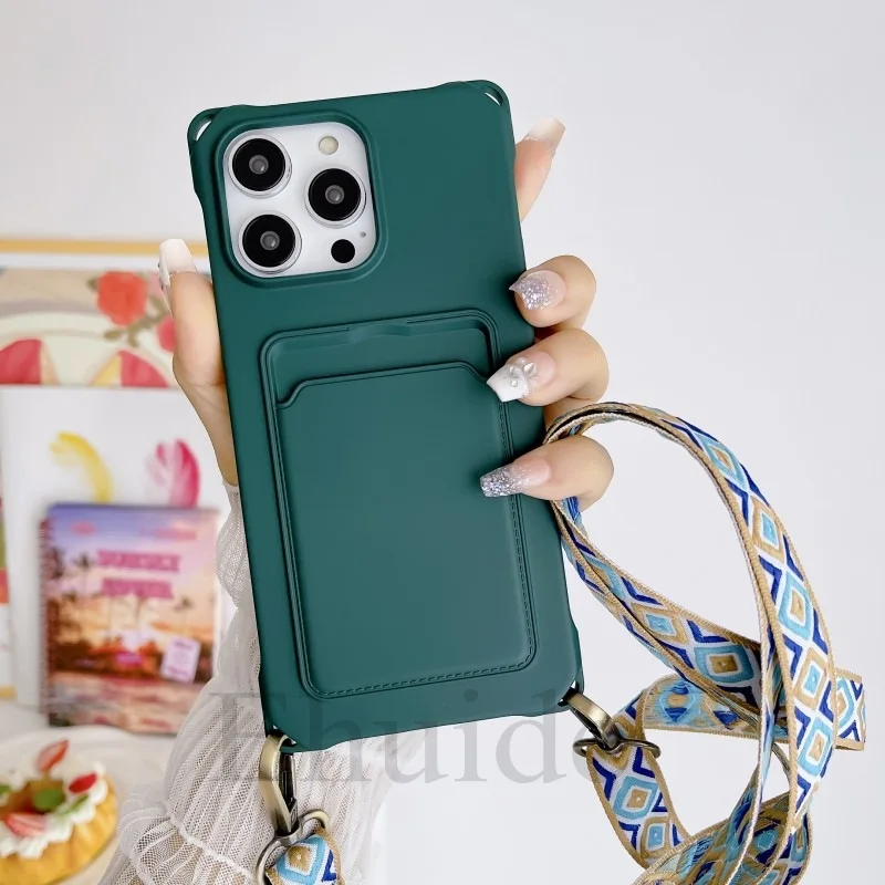 Crossbody Strap Case For iPhone 14 12 13 Mini 11 Pro Max X XR XS 7 8 15 Plus Vintage Lanyard Neck Silicon Wallet Card Slot Cover