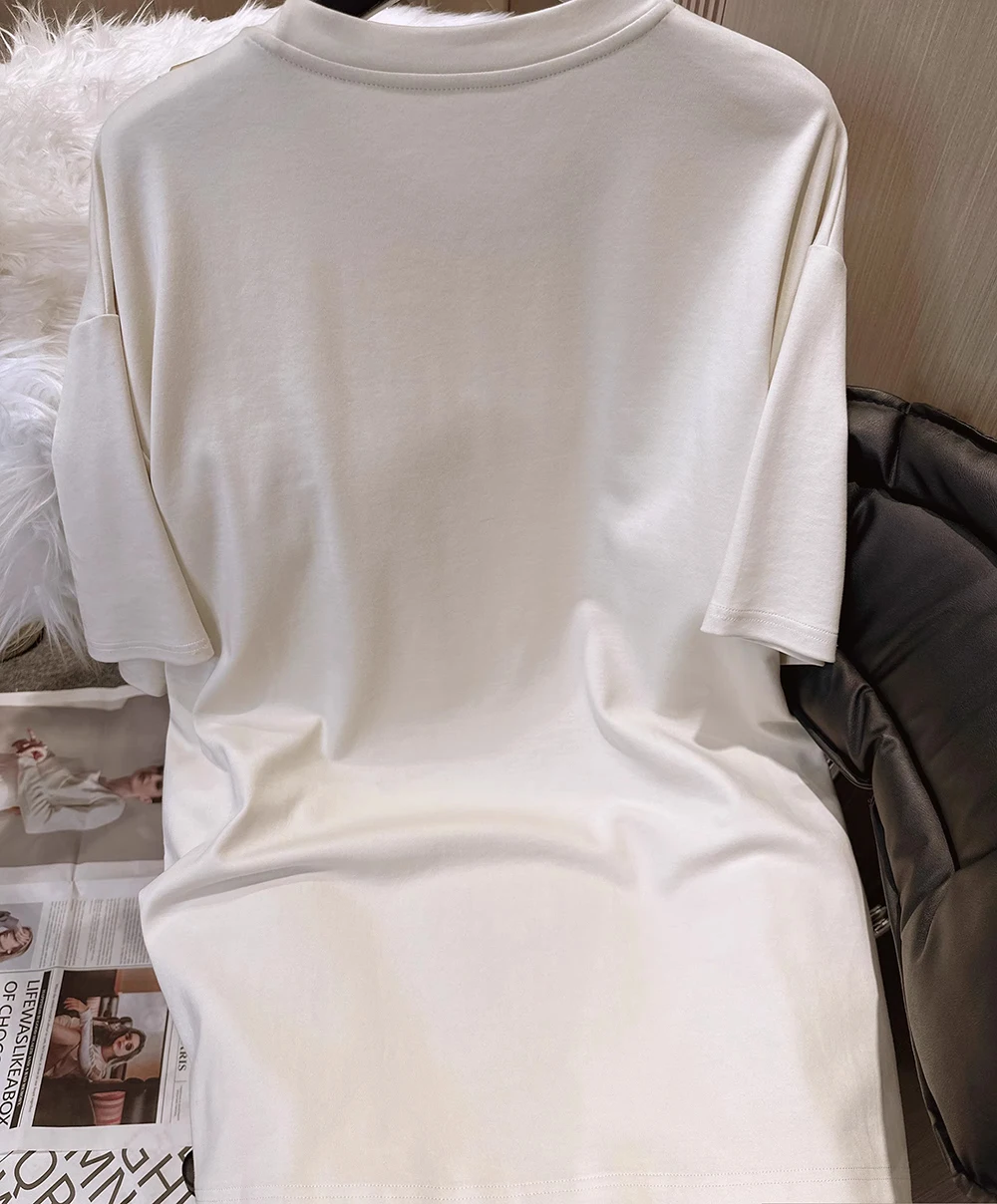 Sommer Neue T Diamant Brief kurzarm T-shirt Frauen Lose Modische Rundhals Kleine Halbarm Top