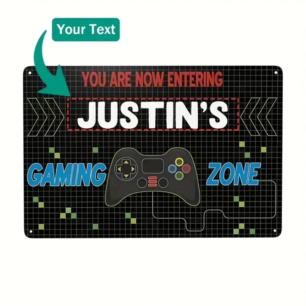 Custom Name Gaming Zone Aluminum Sign - Personalized Gaming Room Wall Decor, Gamer Home Decor Plaque (Decorative Only)
