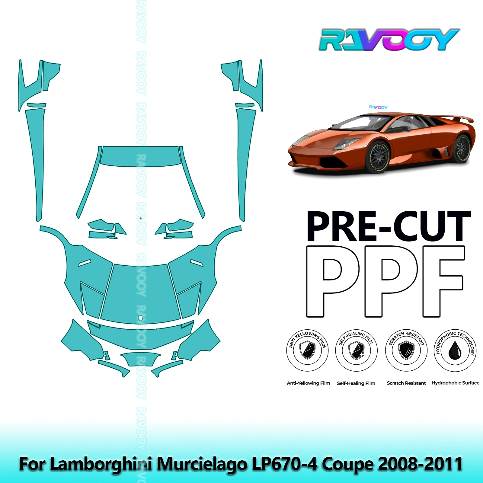 

8.5Mil Precut Paint Protection Film PPF Clear Bra Front Kit+Rockers For Lamborghini Murcielago LP670-4 Coupe 2008-2011