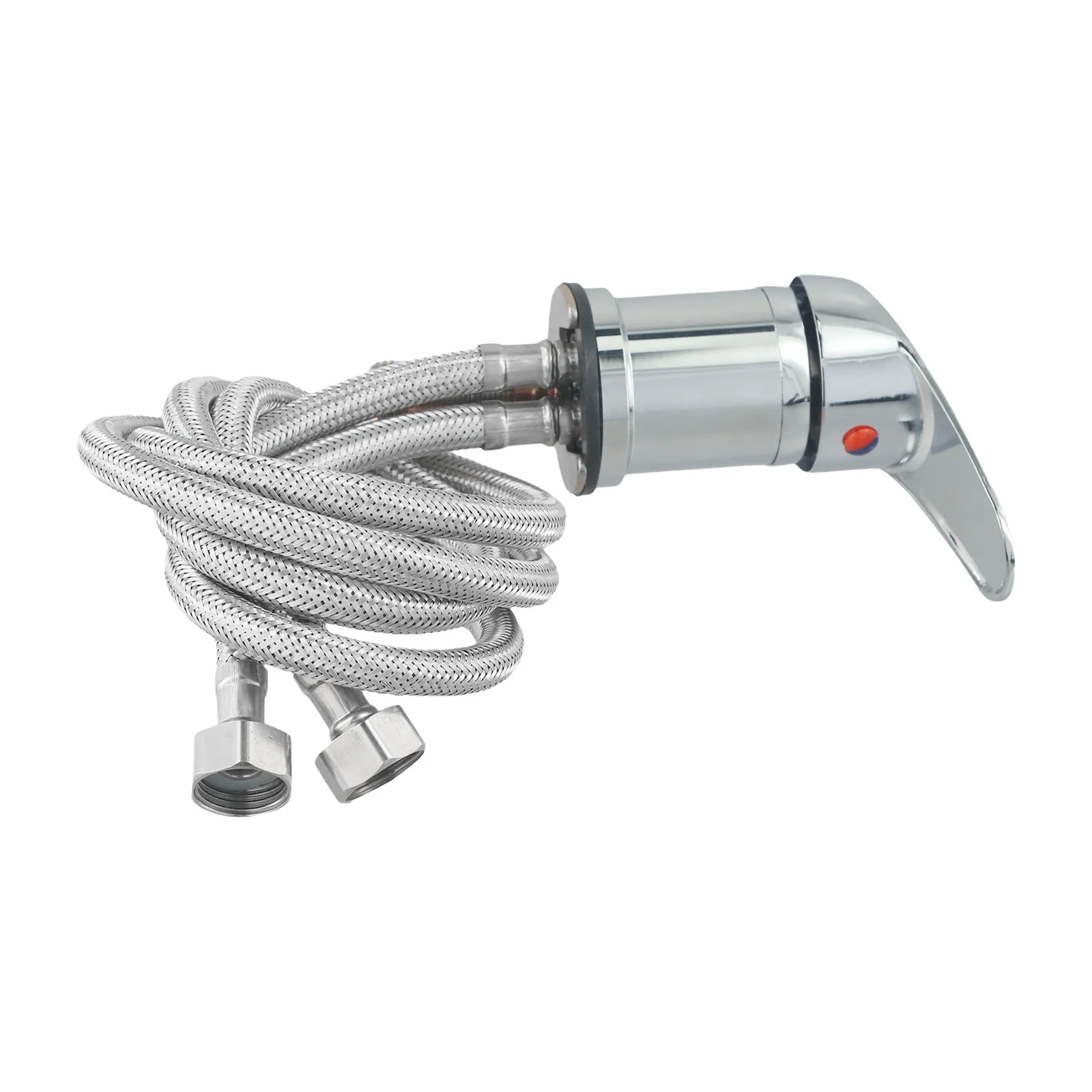 Chrome Single Handle Hairdresser Faucet Salon Cold And Hot Water Hoses Extended Reach Fabric Hose Three Connections