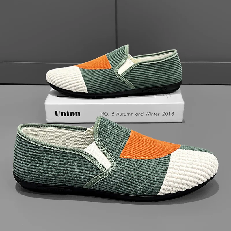 

Men's Casual Loafers Breathable Knit Slip-on Shoes Lightweight Comfortable Walking Shoes for Daily Wear Green Color Block Design