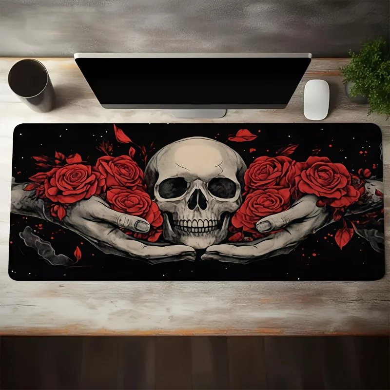 

1pc Skull Rose XXL Mouse Pad, Non-Slip Rubber Base Desk Mat, Gaming Office PC