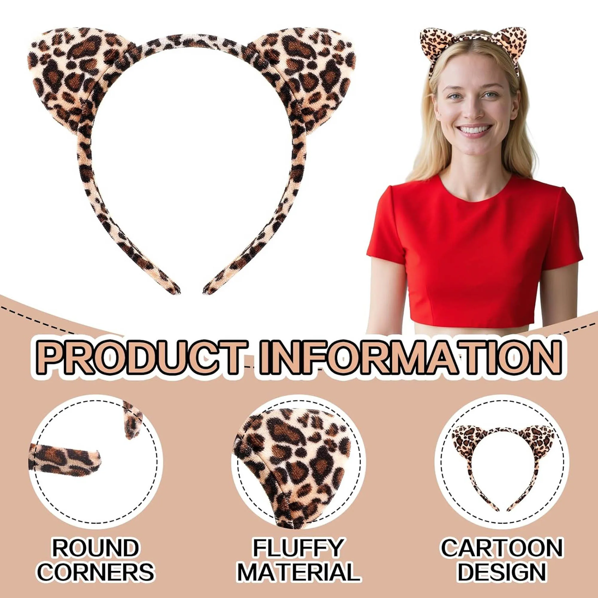 12 قطعة عقال ليوبارد مع آذان القط تأثيري أرانب الحفلات هيرباند المخملية النسيج العصابة هدايا بالجملة للأصدقاء العائلة #3