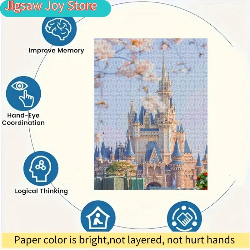 500/Disney  Puzzle, DIY Paper Puzzle, Dream Castle, Cherry Blossom Garden, Fairy Tale Castle, Fantasy Scene, Suitable for: Bed