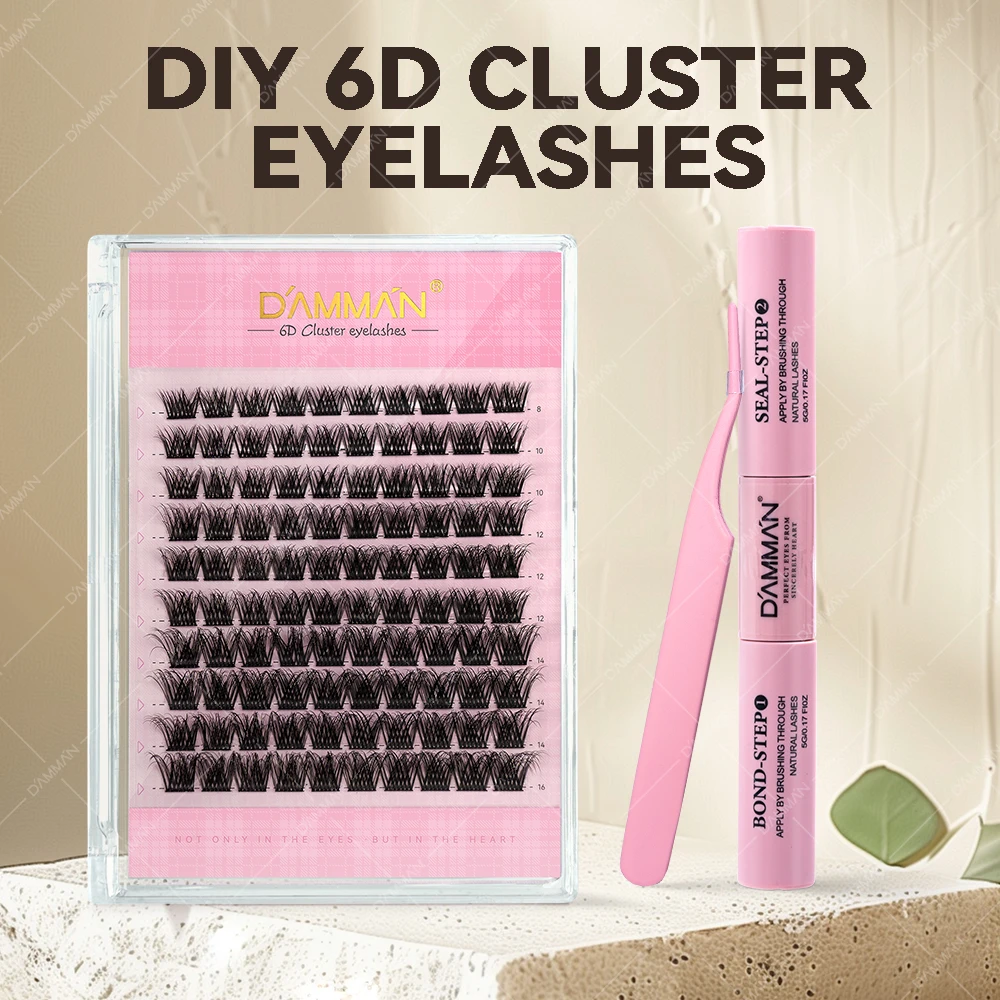 

DAMMAN Cluster Lashes Kit Individual Lash Extension Kit with Bond &Seal and Tweezers MIX 8-16mm DlY False Eyelashes Set At Home