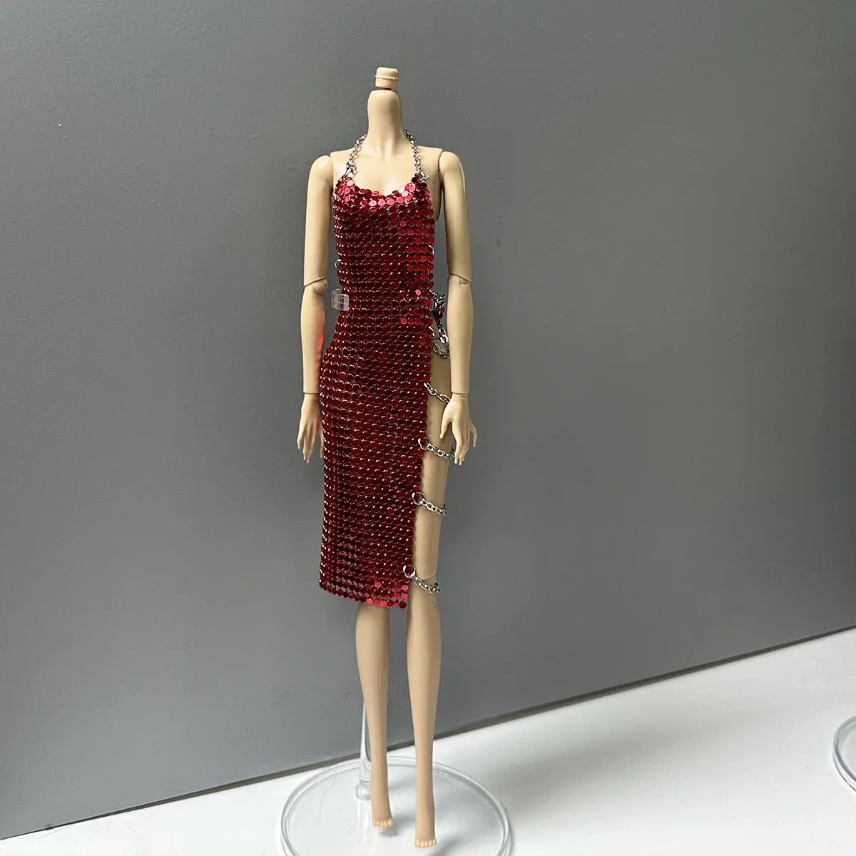 

Fashion Red Metal Sequin Halter Slit Evening Gown Dresses For BB FR Xianxian 1/6 Supermodel Doll