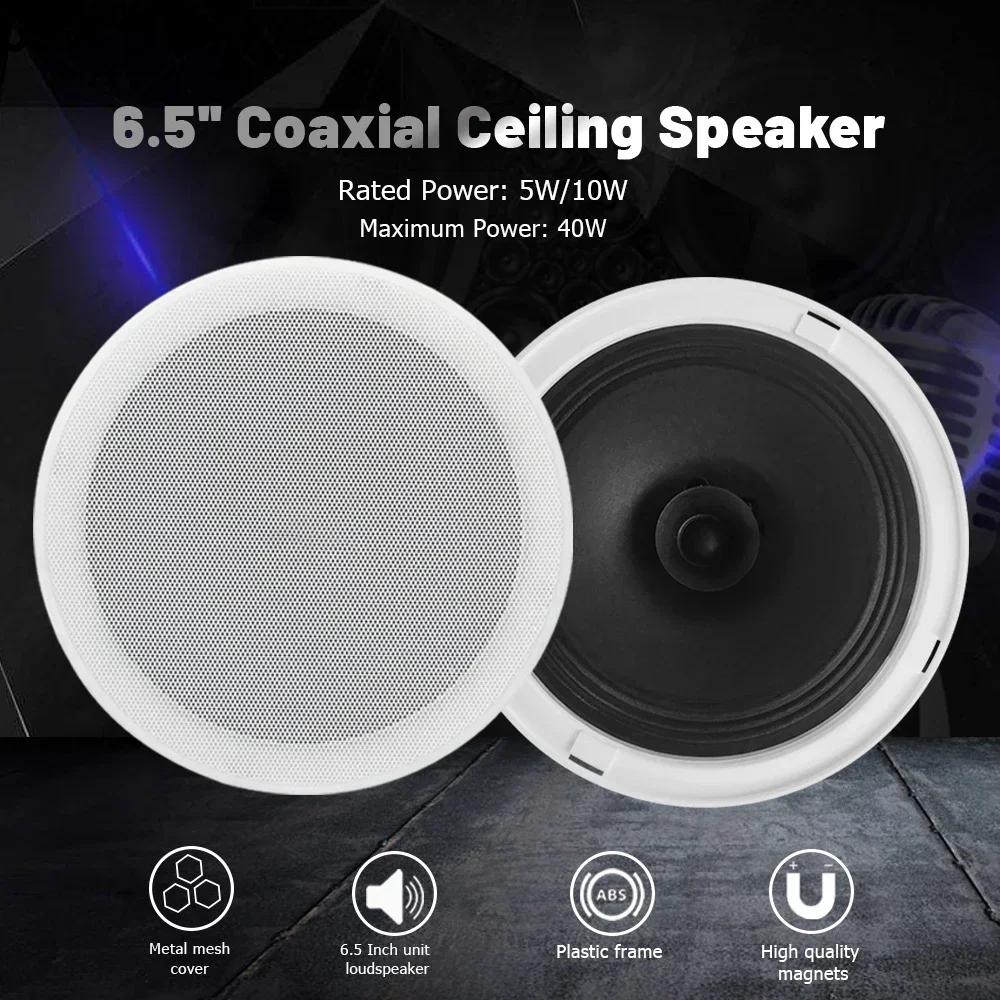 6.5 Inch 10W Coaxial Ceiling Speaker 70V/100V PA System Amplifier Home Theater Publick Address Loudspeaker for Office Hotel