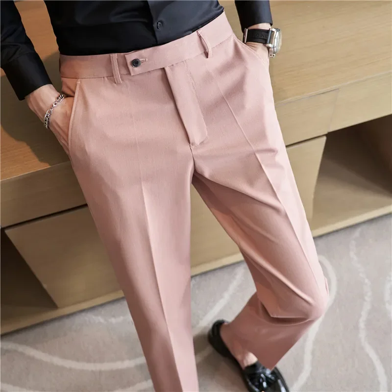 

Men's Suit Pants 2024 Autumn Pink Blue Slim Fit Business Formal Trousers British Style Handsome Casual Dress Pants Men Clothing